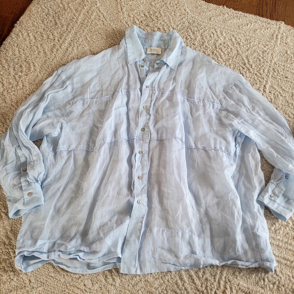 DISSH Kai Cornflower Oversized Blue Ramie Long Sleeve Top Sz 10